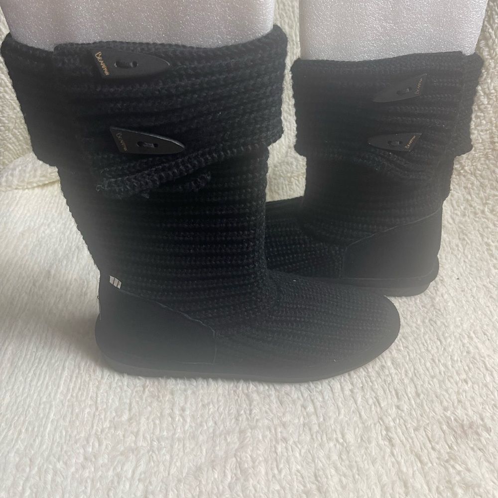 BearPaw Black knit knee high Boots side buttons accent SZ10